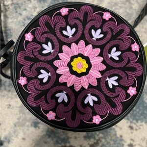 orYANY Embroidered Naomi Canteen Mandala Print Crossbody Leather Boho Bag - NEW
